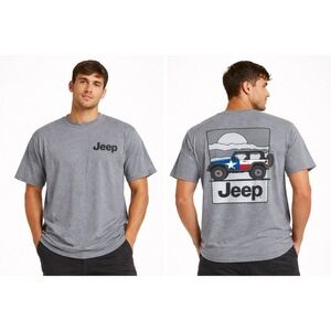 Jeep Graphic T-Shirt Men's Gray Short Sleeve Texas Flag Jeep Back Print Casual
